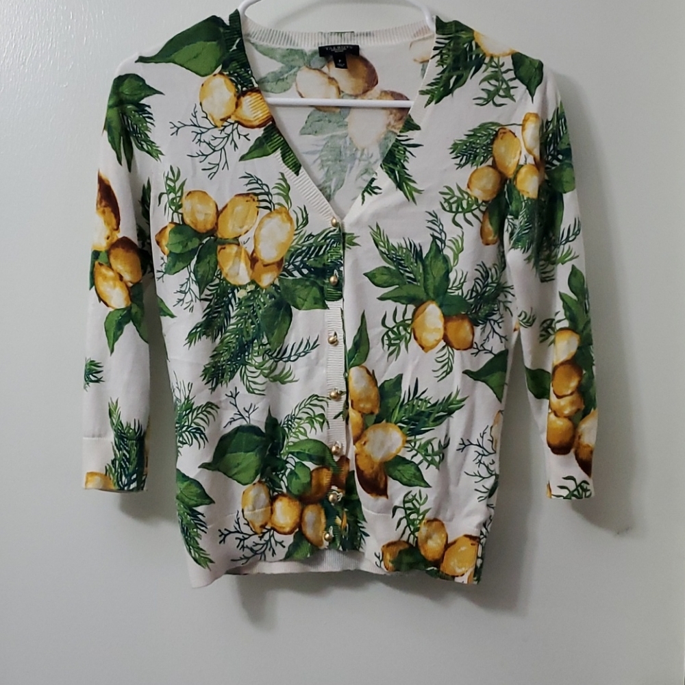 Talbot lemon print button down sweater